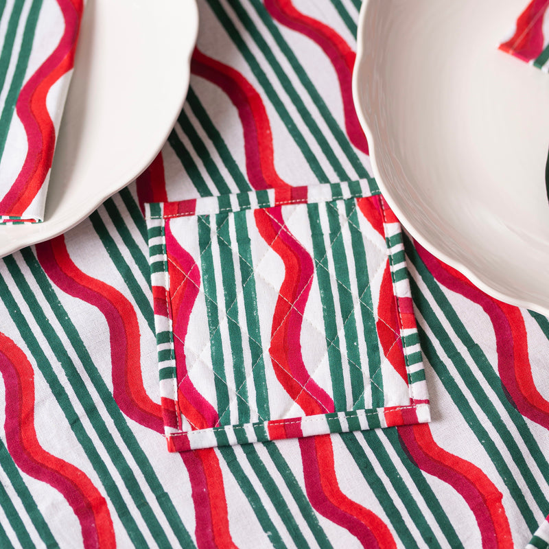 Striped Christmas Coasters (Set of 4)