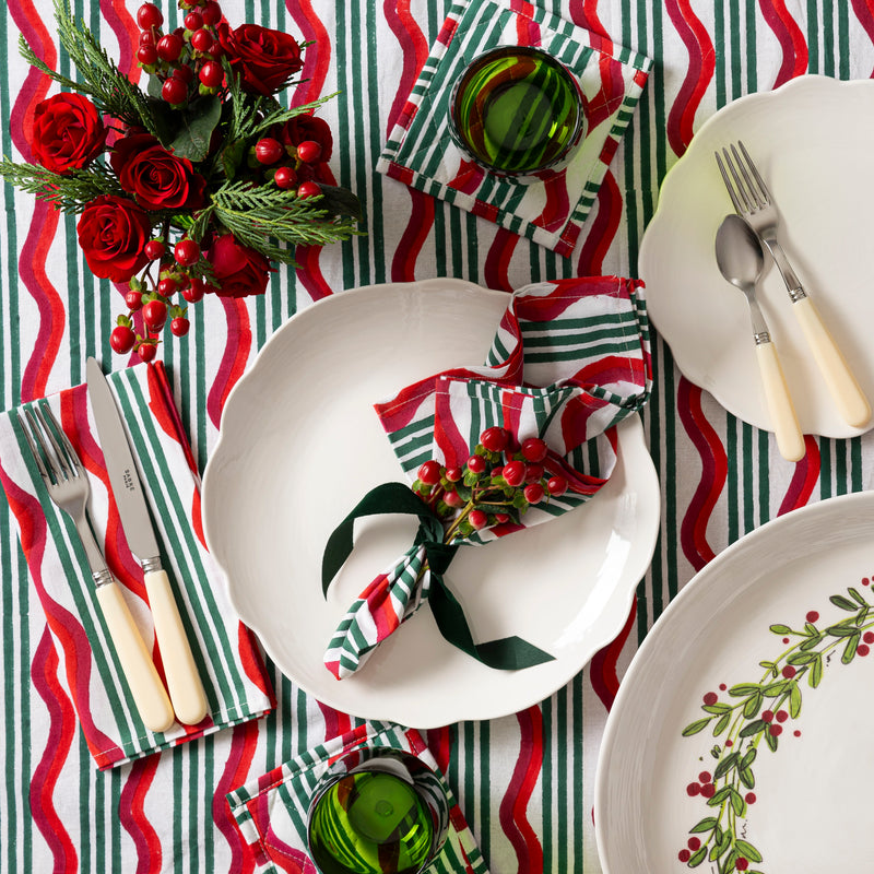 Striped Christmas 86" Round Tablecloth