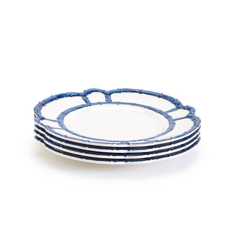 Blue Bamboo Trim Dinner Plates (Set of 4)