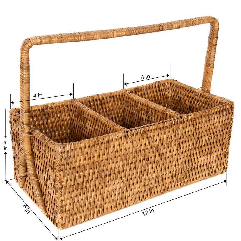 Rattan 3-Section Caddy or Cutlery Holder