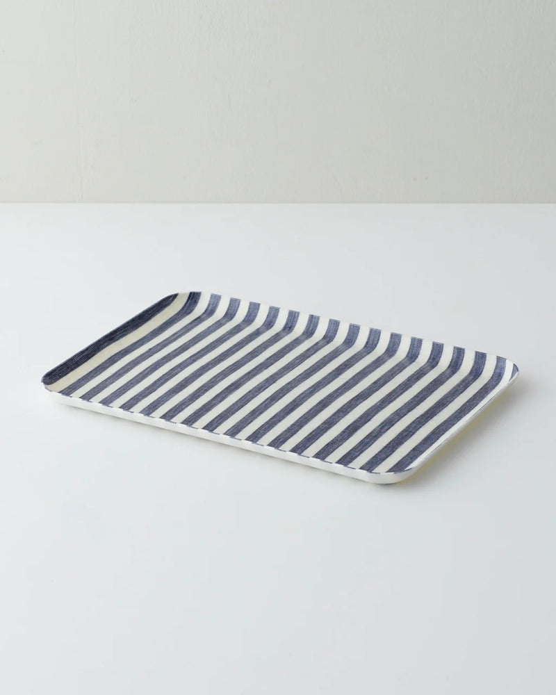 Linen-Coated Tray, Navy & White Stripe (S)