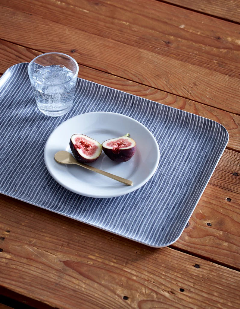 Linen-Coated Tray, Grey & White Stripe (M)