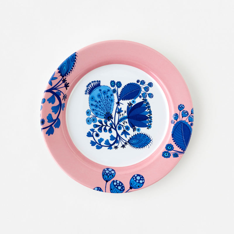 Blue and White w/Pink Border "Enamel" Plate