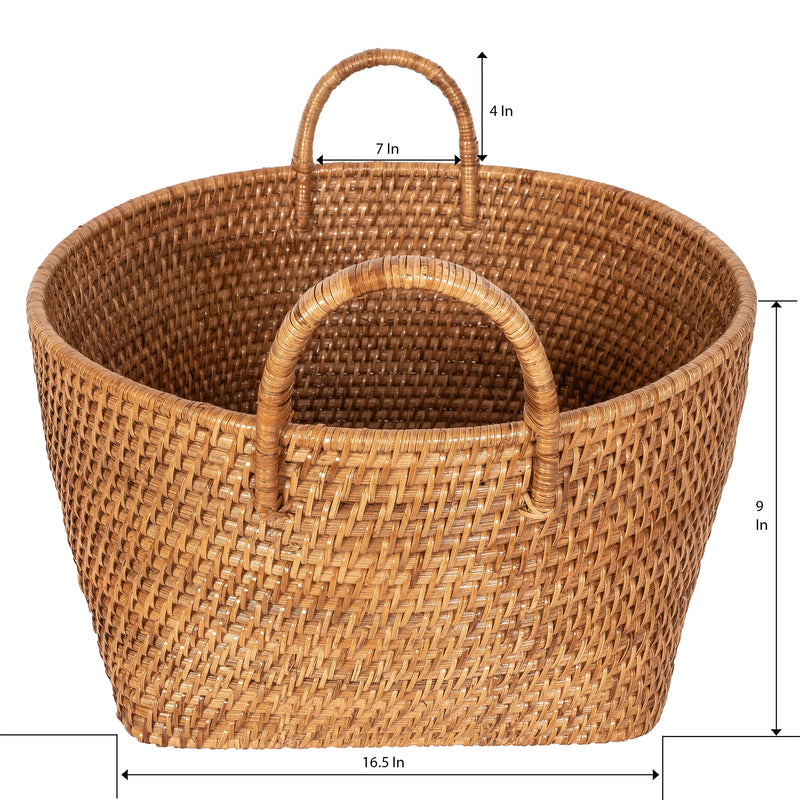 Round Rattan Basket with Hoop Handles